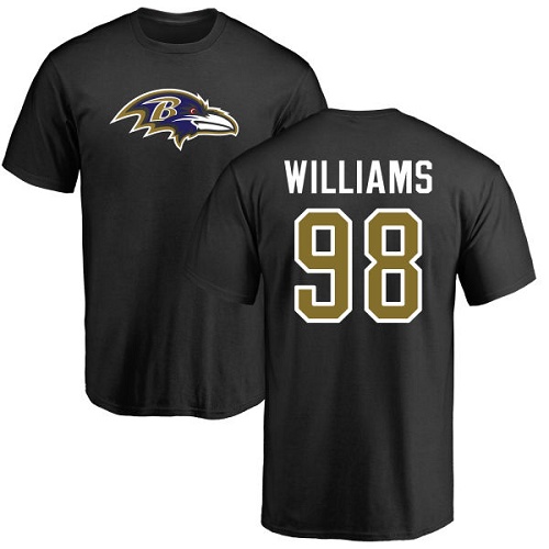 Men Baltimore Ravens Black Brandon Williams Name and Number Logo NFL Football #98 T Shirt